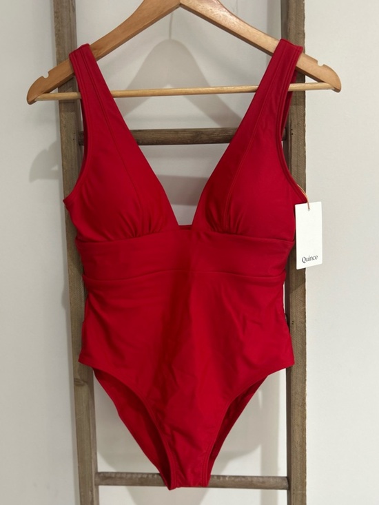 Quince Other - Quince Italian Plunge Cherry Red One-Piece Swimsuit Size S NWT Timeless Classic